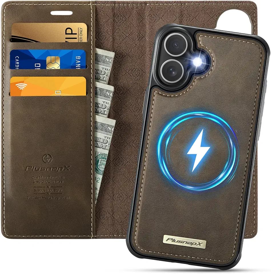 for iPhone 16 2-in-1 Detachable Wallet Phone Case, Brown