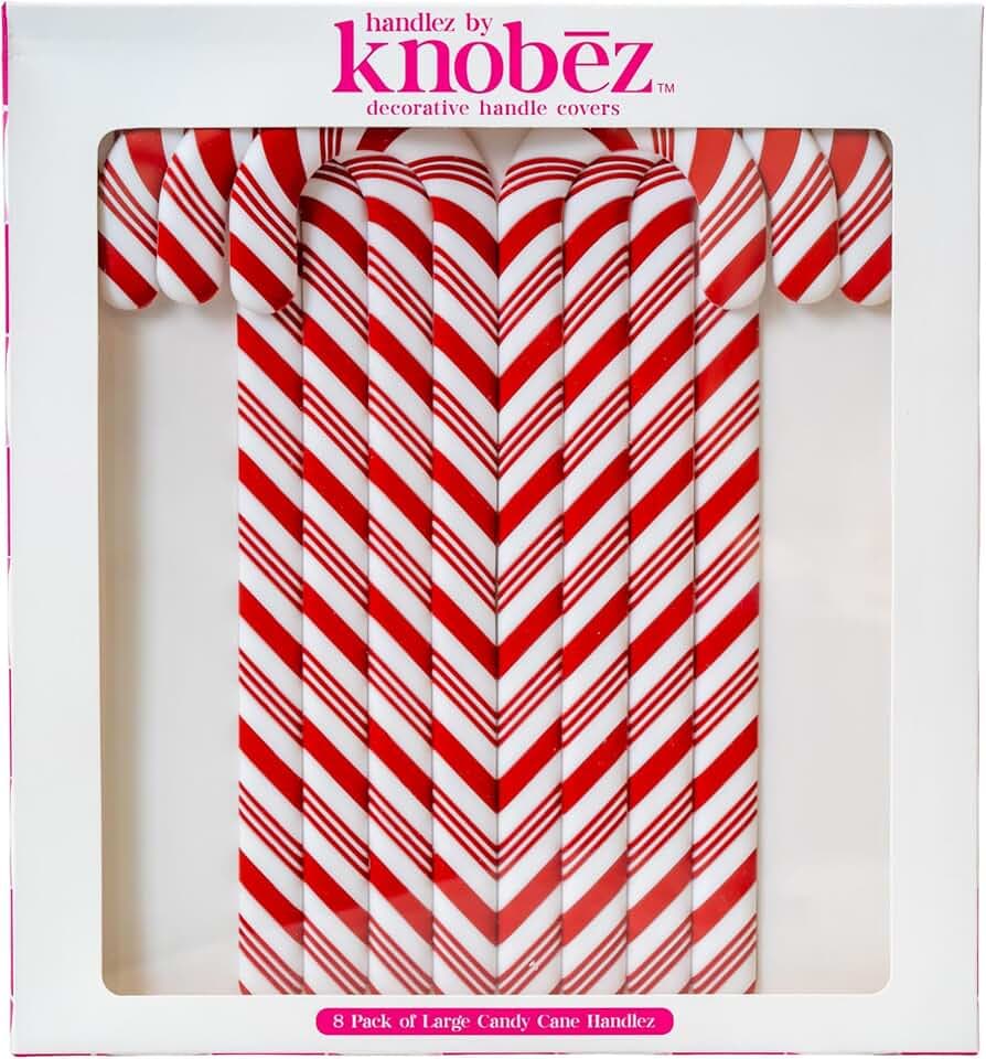 Knobēz 8pk Large Candy Cane Handle Covers - Festive Holiday Hardware Decor