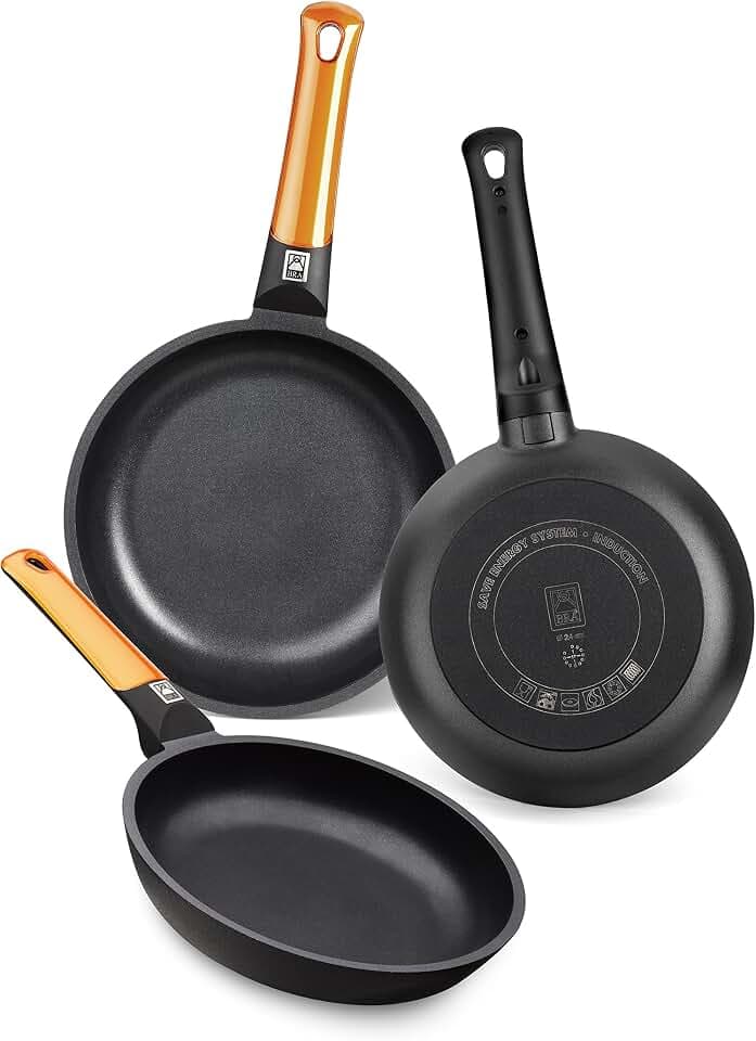 BRA Efficient Orange | Set mit 3 Bratpfannen 20-24-28 cm, Aluminiumguss