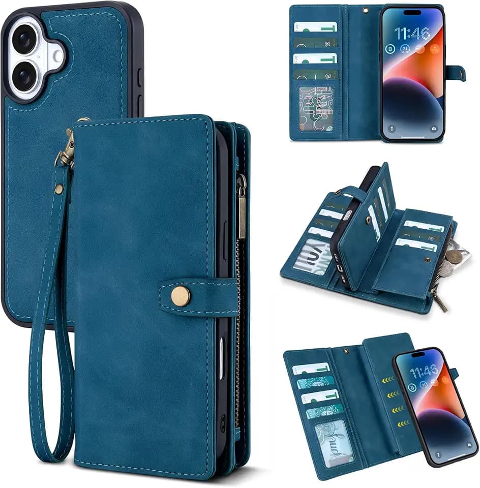 TwoHead Wallet Case for iPhone 17,with 11 Card Holders,Navy Blue