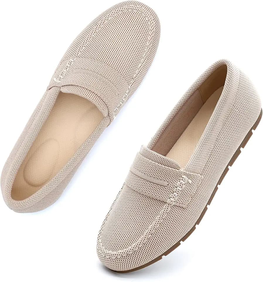 Loafers for Women Comfortable Slip On Walking Shoes Womens Dressy Casual Work Flat Knit Shoes