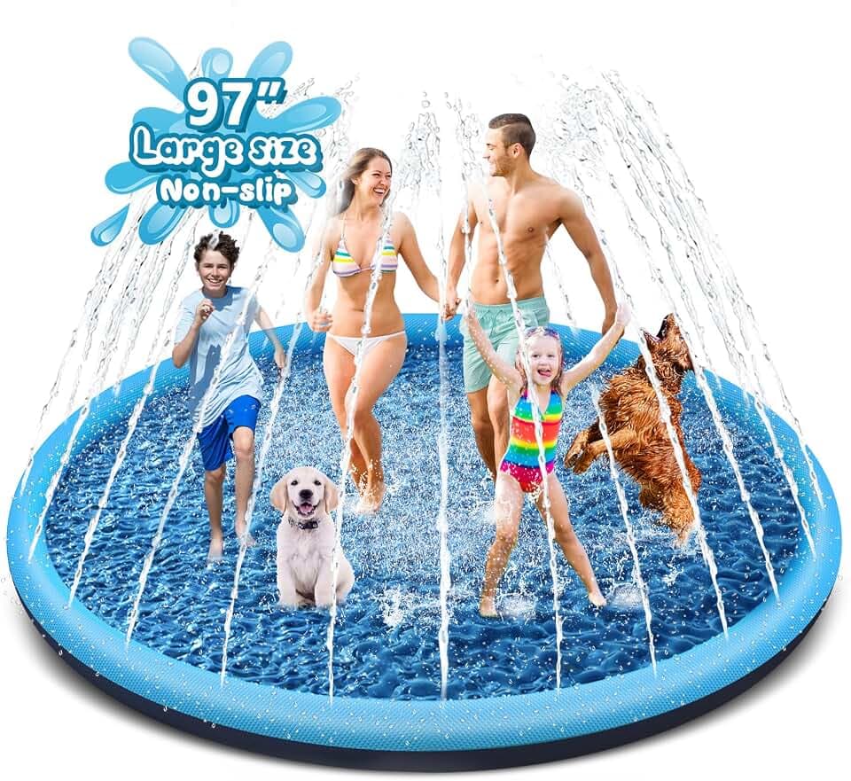 YAUNGEL Hundepool, 246cm Splash pad für Große & Kleine Hunde & Kinder, 0.58mm Verdickt Anti-Rutsch Matte Faltbarer Langlebig Splash Pad für Sommer, Garten