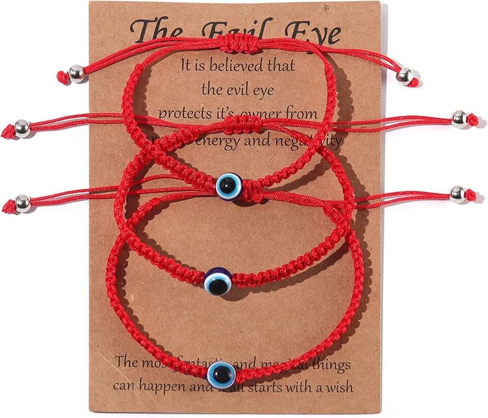 Caiyao 2-3Pcs Matching Evil Eye different Size Adjustable Braided Lucky Red String Bracelets for Family Set Mommy and Me set Kabbalah Protection Lucky Bracelet