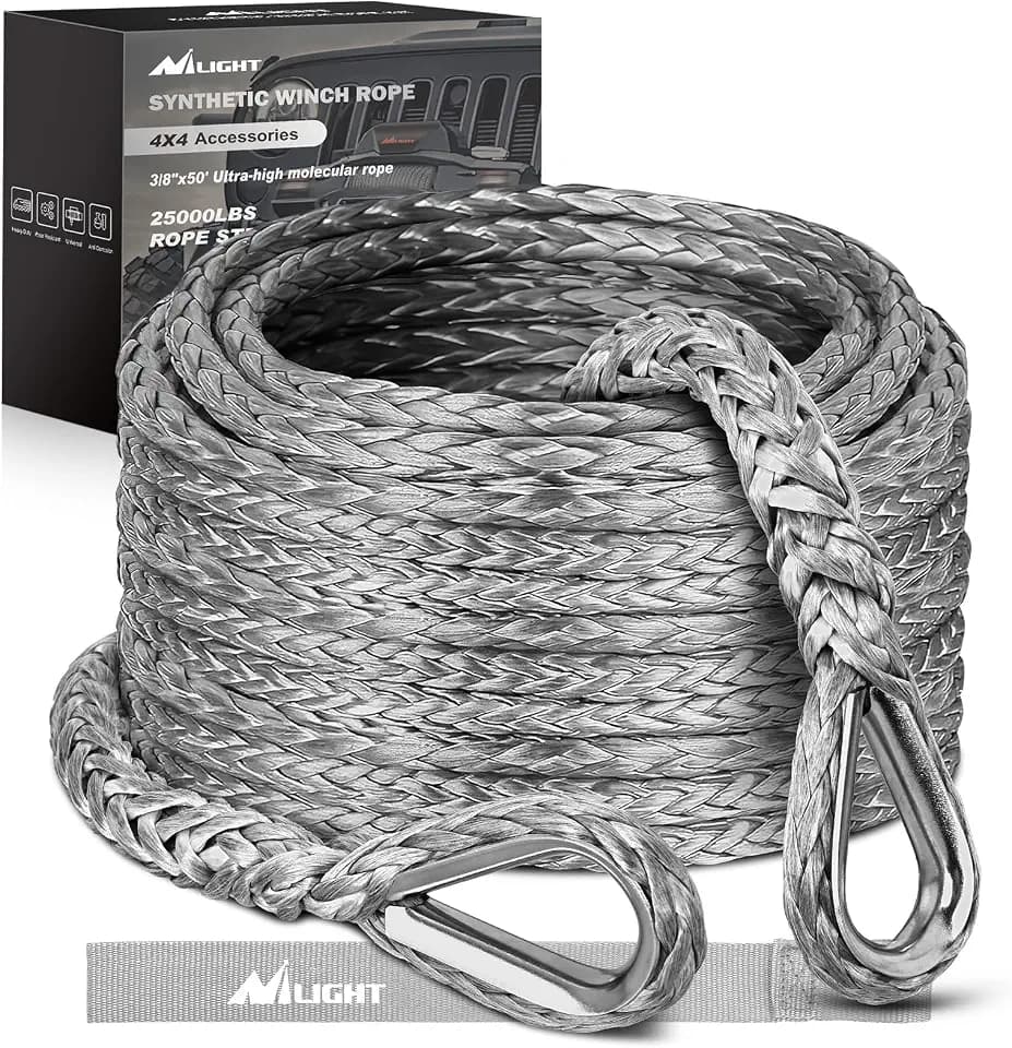 Nilight Synthetic Winch Rope Extension 3/8" x 50ft for Recovery Towing,Grey