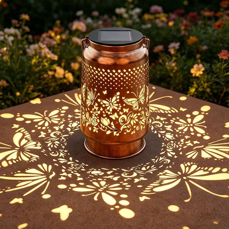 Outdoor Solar Powered Lantern Hang Waterproof Garden Butterfly Decor Lights