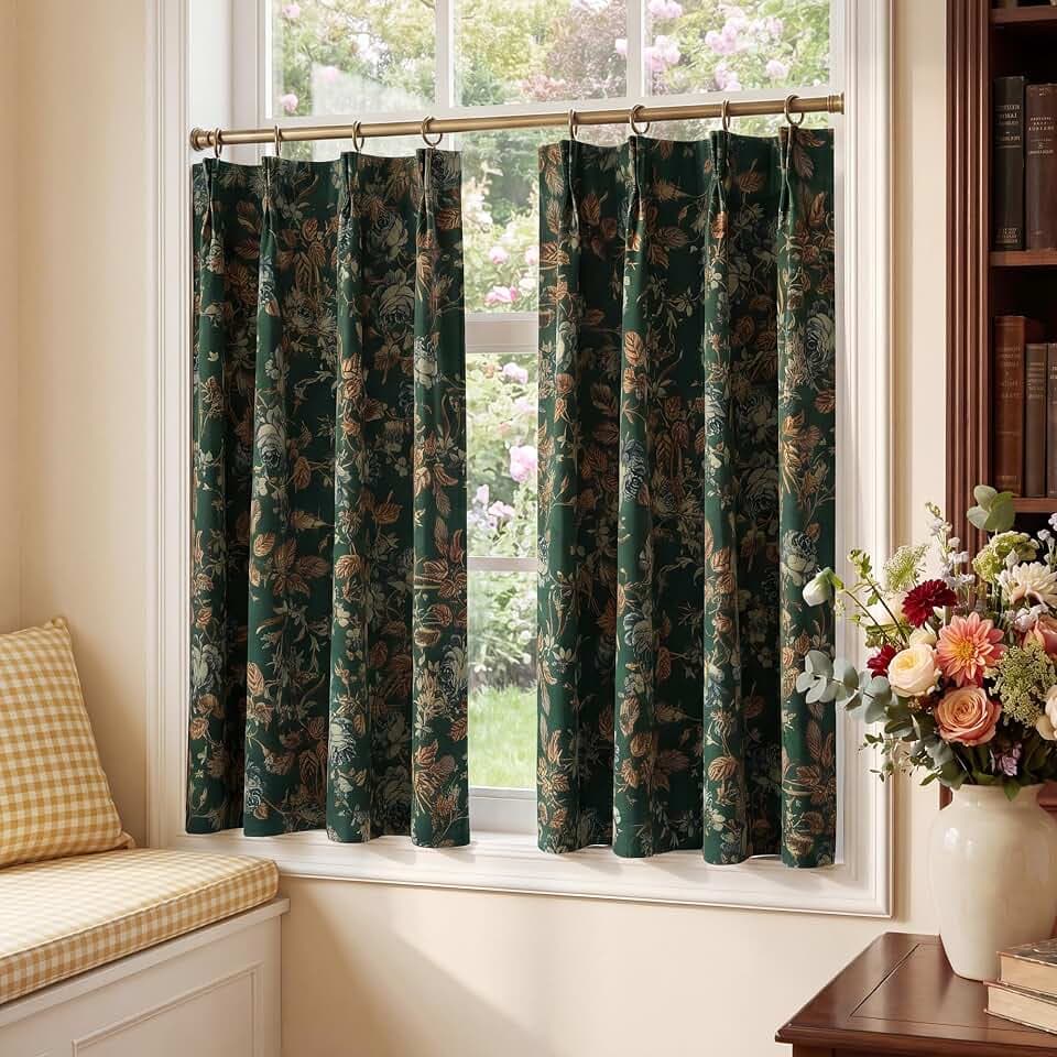 StangH Cottagecore Green Pinch Pleat Cafe Curtains 36 Inch 2 Panels