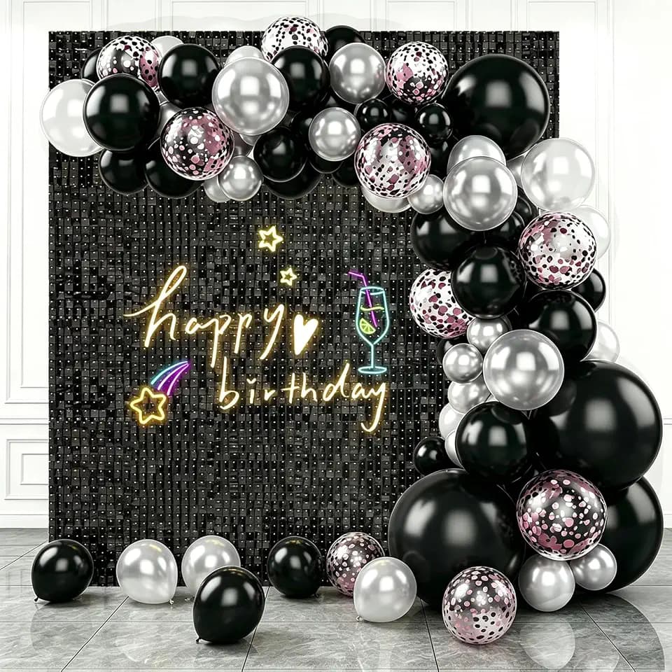6x6 FT Black Shimmer Wall Backdrop, 36 Pcs for Party