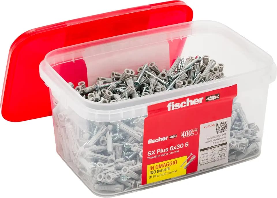 Fischer Propack SX Plus 6 S Behälter 400 Dübel 6 x 30 mit Schraube, insgesamt 800 Stück
