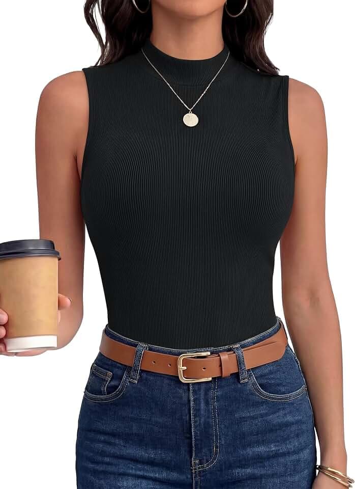 ANRABESS Mock Neck Tank Tops for Women Ribbed Slim Fit Sleeveless Tops