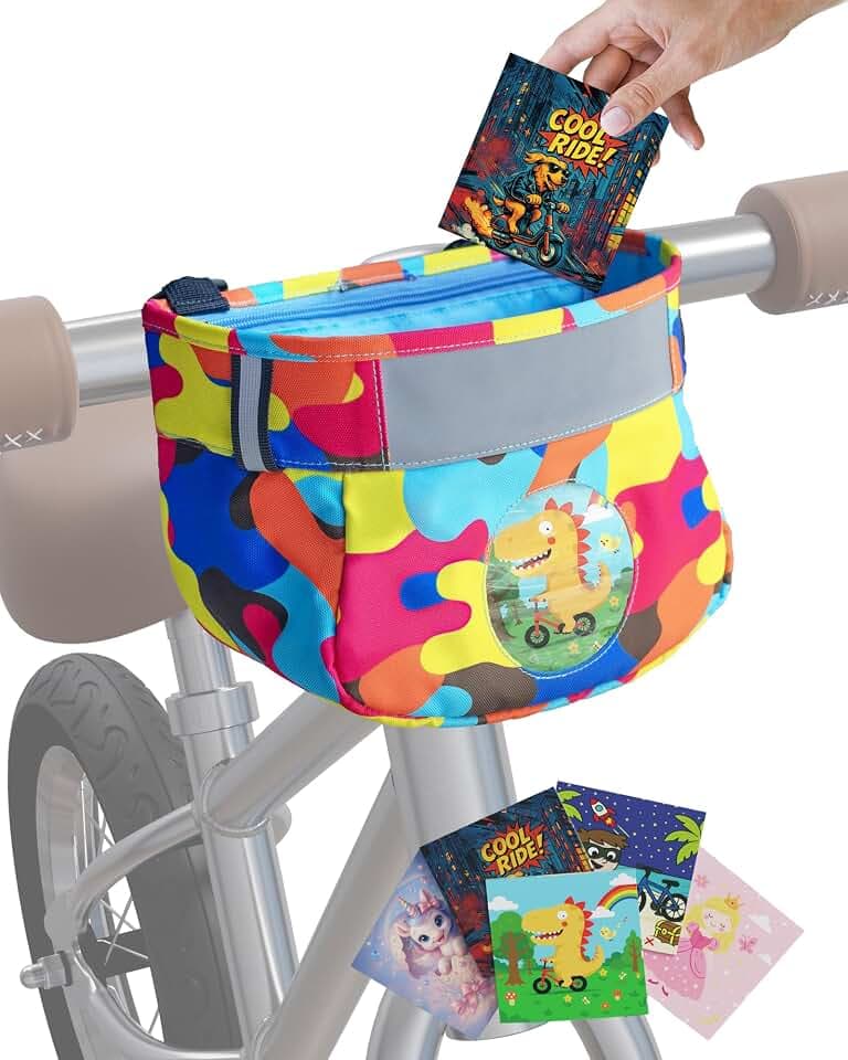 Kids Bike Basket, Safety Reflective Strap on Front, 2 Colors