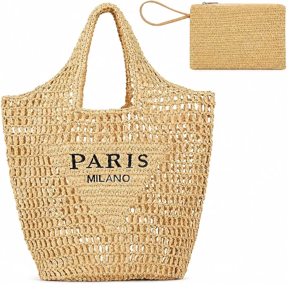 QZUnique Women Straw Woven Bag Summer Shoulder Bag Beach Purse Hobo Vacation Straw Clutch Handbag
