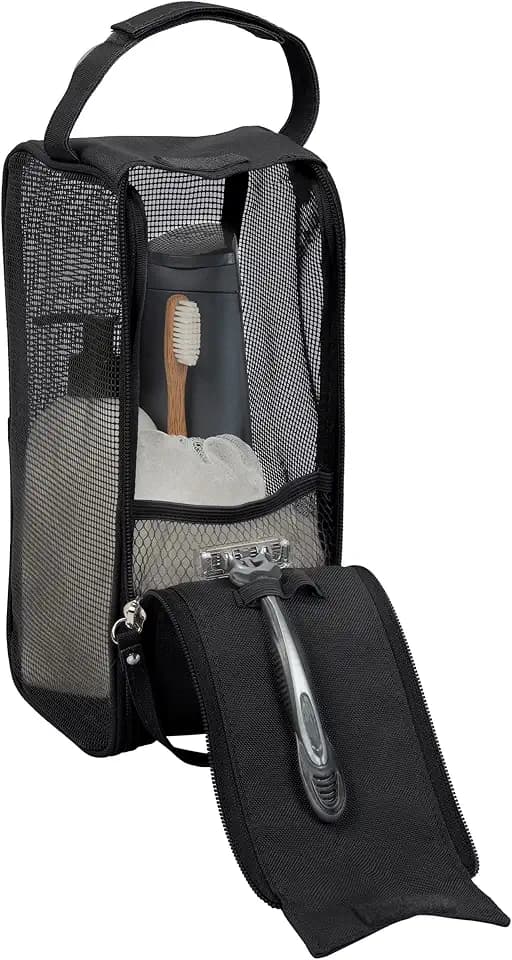 Simplify Hanging Mesh Toiletry Bag | Travel Organizer | Perfect for Dorm | Gym | Back to School | Shampoo | Shower Accessories | Black