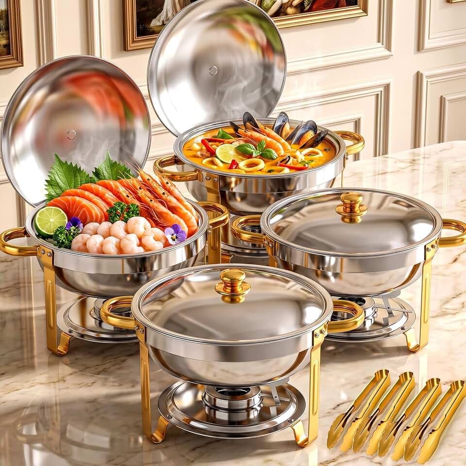 POWERFUEL 7QT Stainless Steel Chafing Dishes for Buffet with Serving Tongs