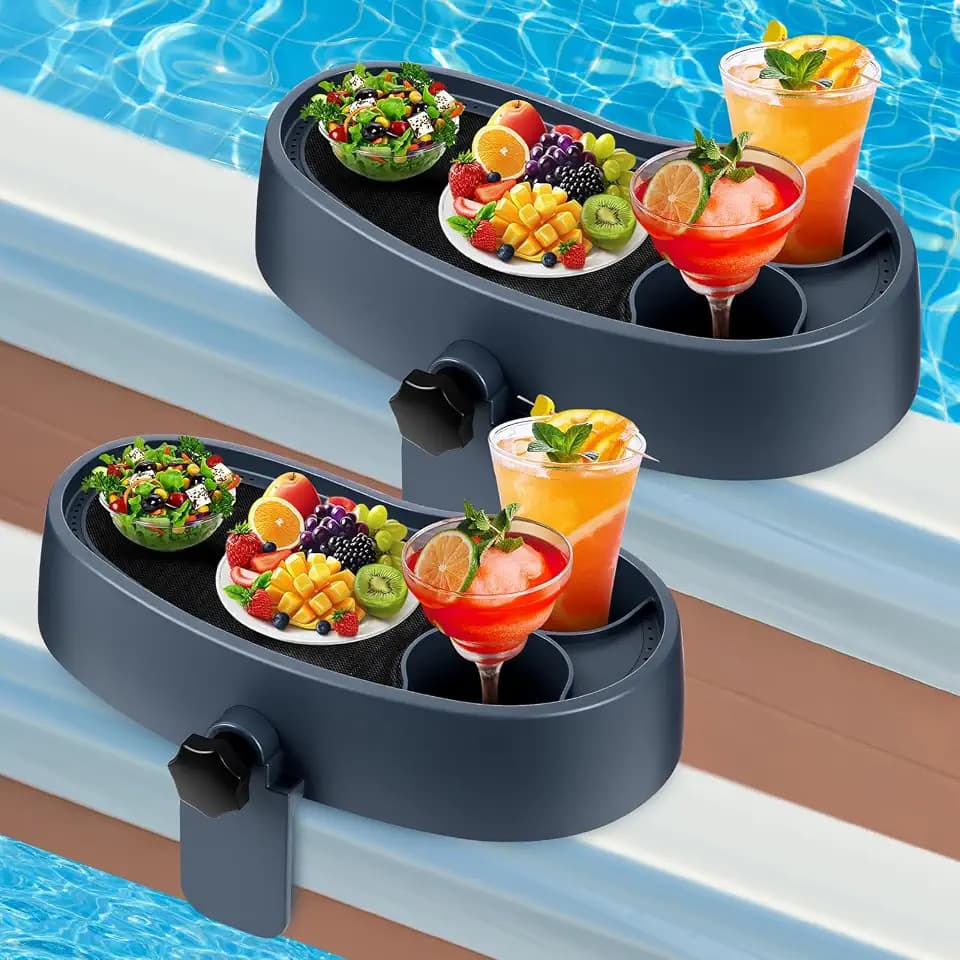 Geelin 2 Pcs Hot Tub Table Tray, Adjustable Aboveground Bathtub Tray with 2 Cup Holder, Between 2'' to 7.5'' Nonslip Hot Tub Accessories Shelf Drinks Snacks Phone Holder for Spa Bathtub (Dark Gray)