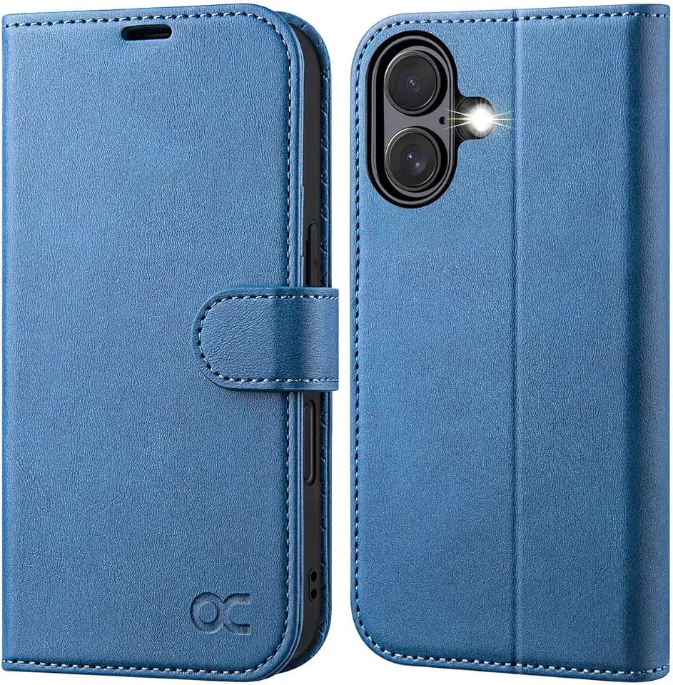 OCASE for iPhone 16 Wallet Case, Card Holder, Light Blue