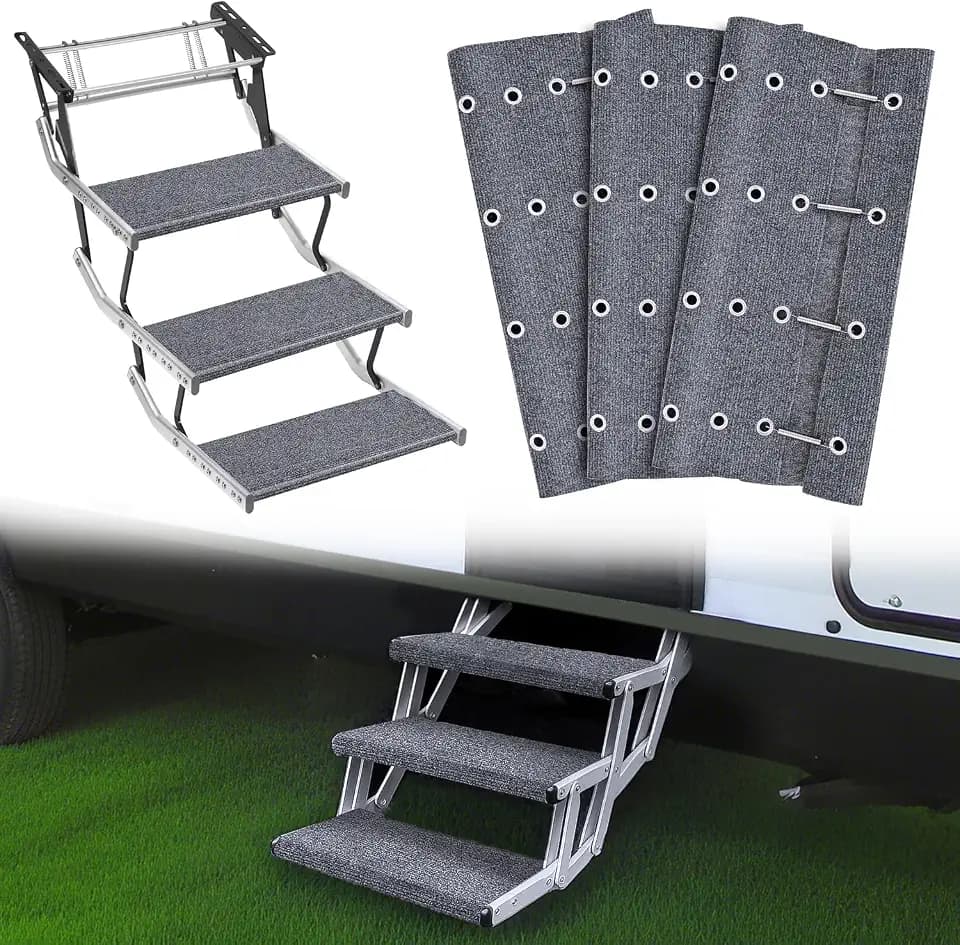 Nilight RV Step Covers 3 Pack 23 Inch Fit 8-11" Deep Camper Steps Rug Gray