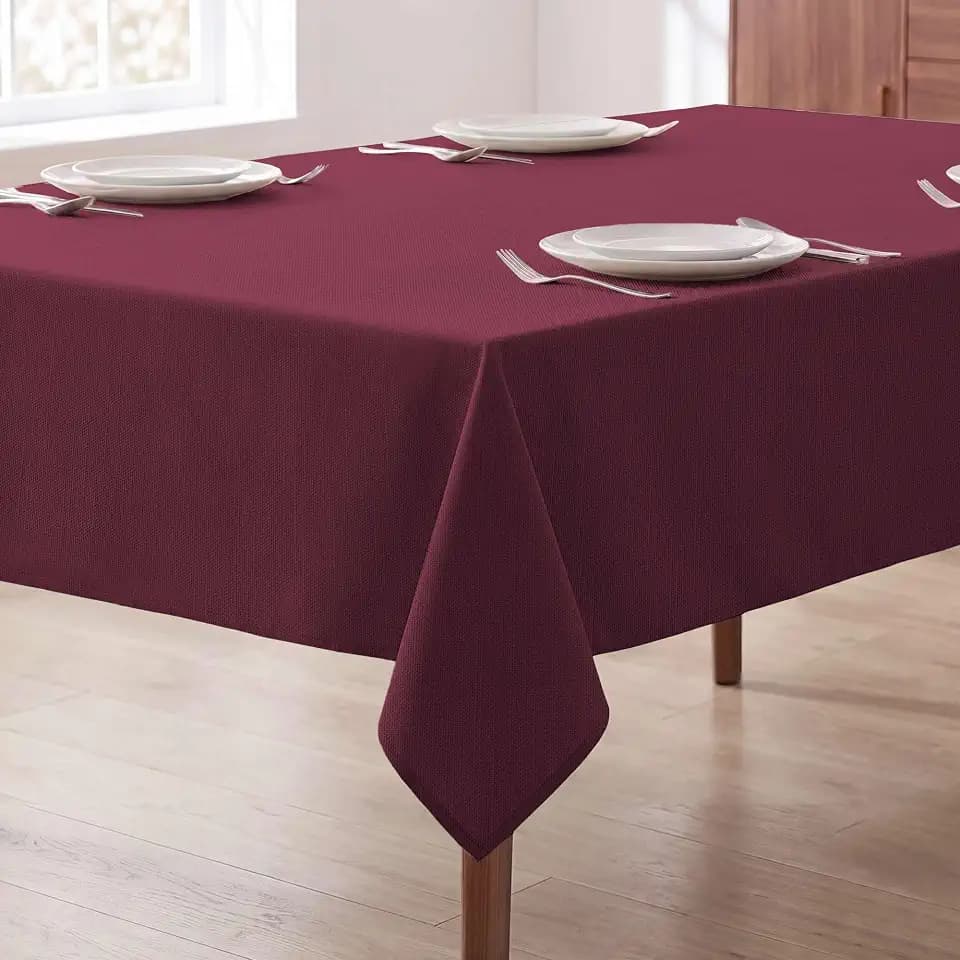 H.VERSAILTEX Linen Textured Table Cloths 60 x 60 Inch Premium Solid Tablecloth Spill-Proof Waterproof Table Cover for Dining Buffet Feature Extra Soft and Thick Fabric Wrinkle Free, Christmas Red