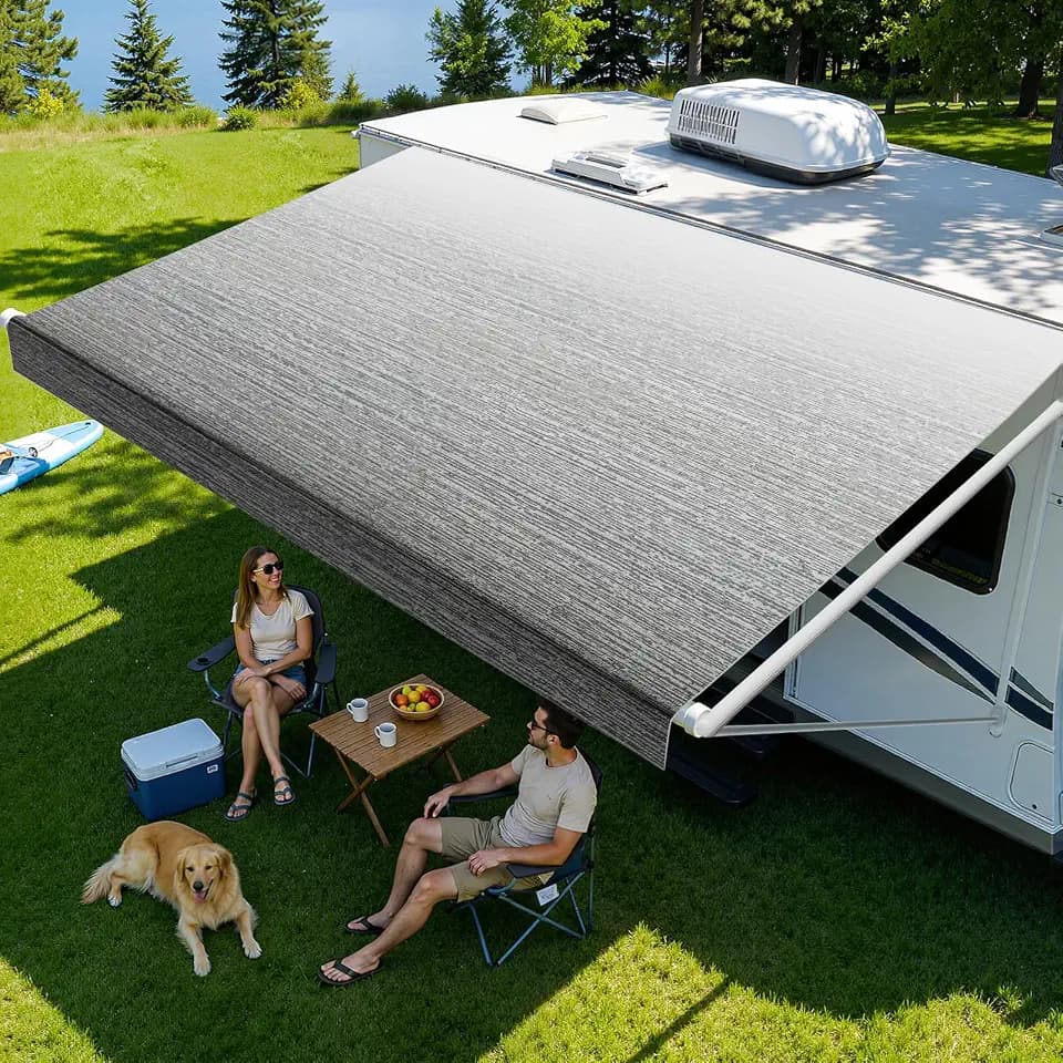16FT RV Awning Fabric Replacement, 15'2" Fabric, 19.5oz, Gray