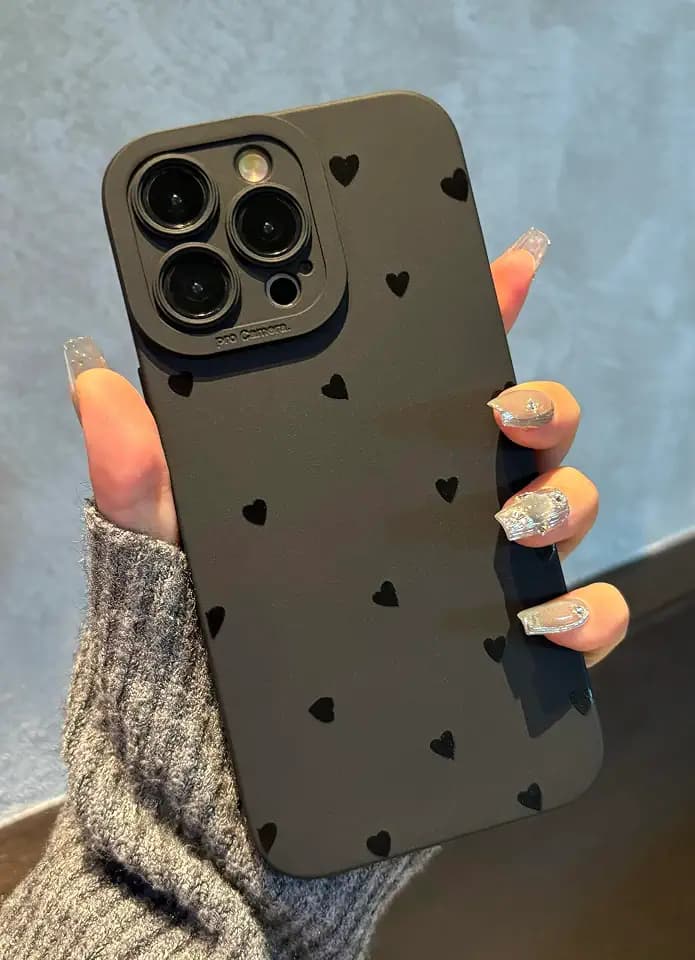 for iPhone 16 Pro Case 6.3 Inch 2024, Aesthetic Love Hearts Print Phone Case for Women Girls Men, Slim Silicone Protective Phone Cover for iPhone 16 Pro, Black Love Hearts