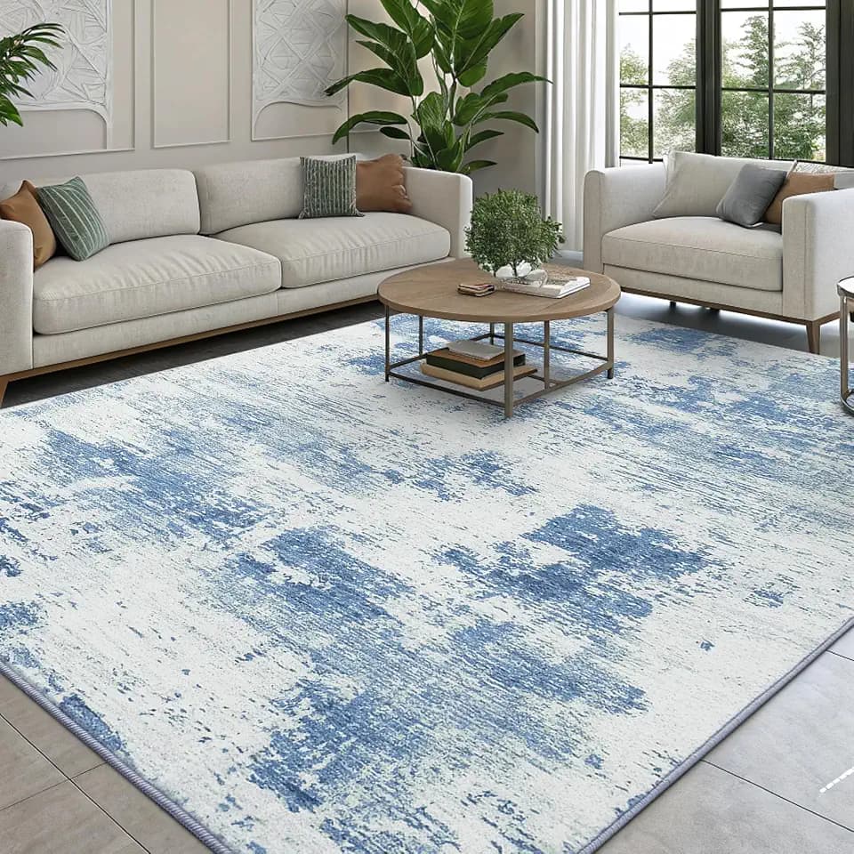 smiry Moderner Abstrakter Teppich Wohnzimmer, 160x220cm, Elfenbeinblau