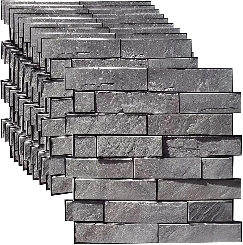 3D Wandpaneele Steinoptik Selbstklebend klebefliesen selbstklebend Ziegelstein Wandverkleidung PVC für PVC Tapeten Wasserdichte PE Schaum Wohnzimmer Schlafzimmer 10 Stück 30 x 30 cm. (Gray)