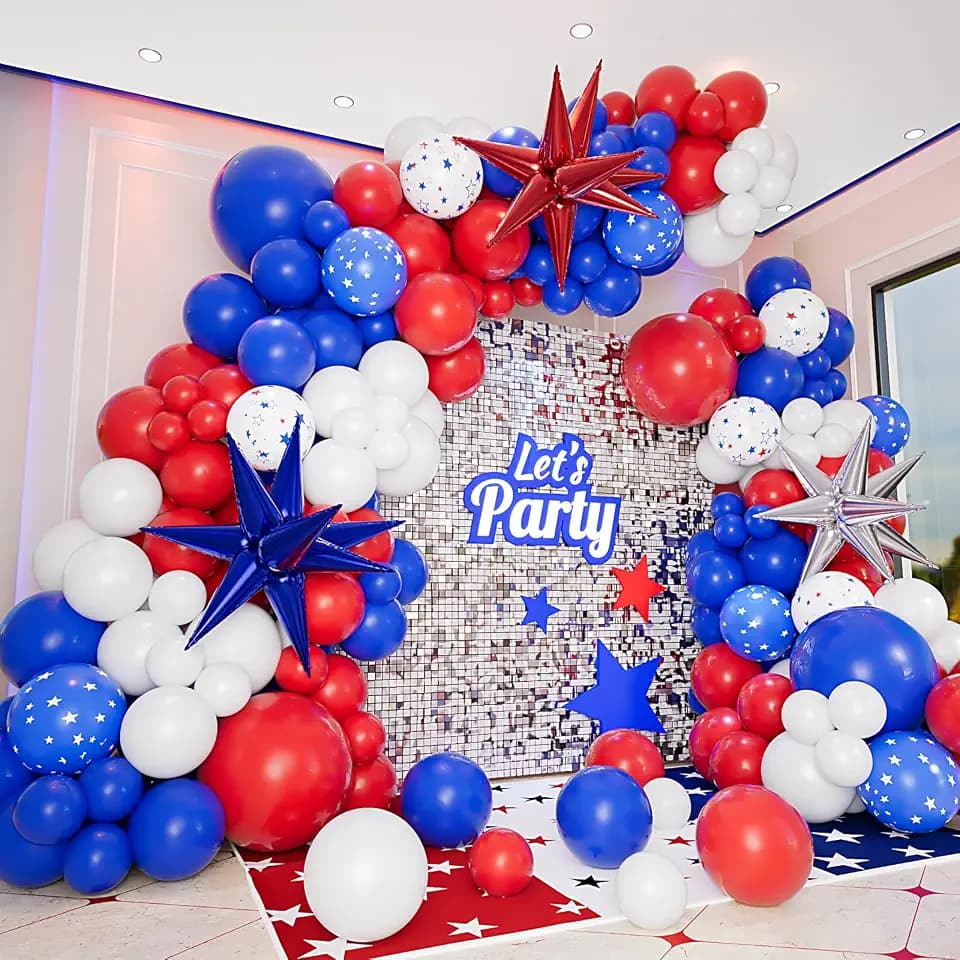 161pcs Red White and Blue Balloon Arch Kit Patriotic Balloons with Explosion Star Balloons for 4th of July Balloon Garland Nautical Veterans Memorial Day Baseball Graduation Party Decorations