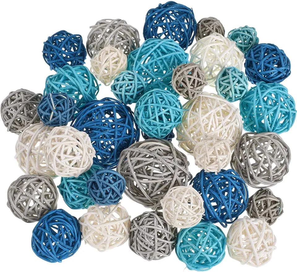 Wicker Ball Orbs,Dark Blue, Sky Blue, Gray, White,2.4'',2'',1.6'',1.2''