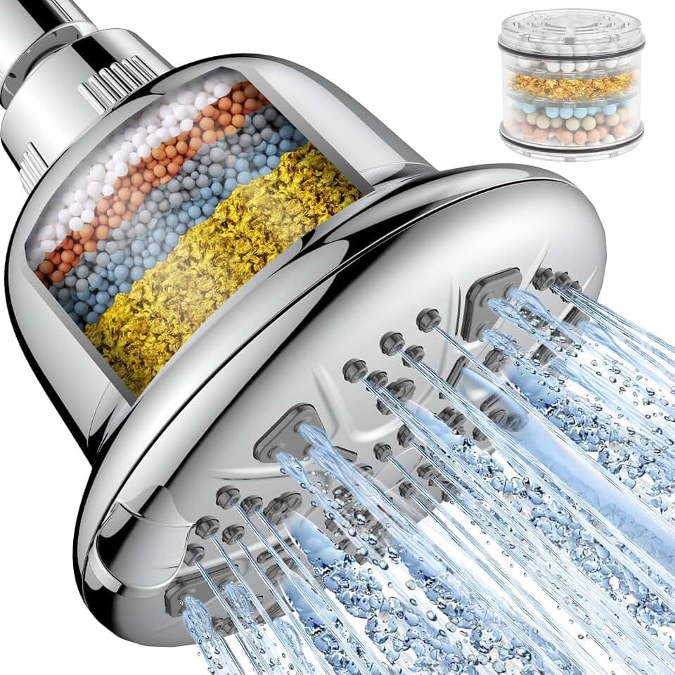 MakeFit Gefilterter Duschkopf – Hochdruck mit Filter für hartes Wasser, Regenenthärter, Luxus, 7 Einstellungen, verstellbarer Filter-Duschkopf (Chrom)