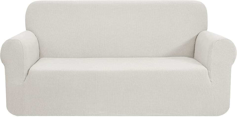 Chun Yi Jacquard-Sofabezug, 1-teilig, dehnbar, elfenbeinfarben, 2-Sitzer