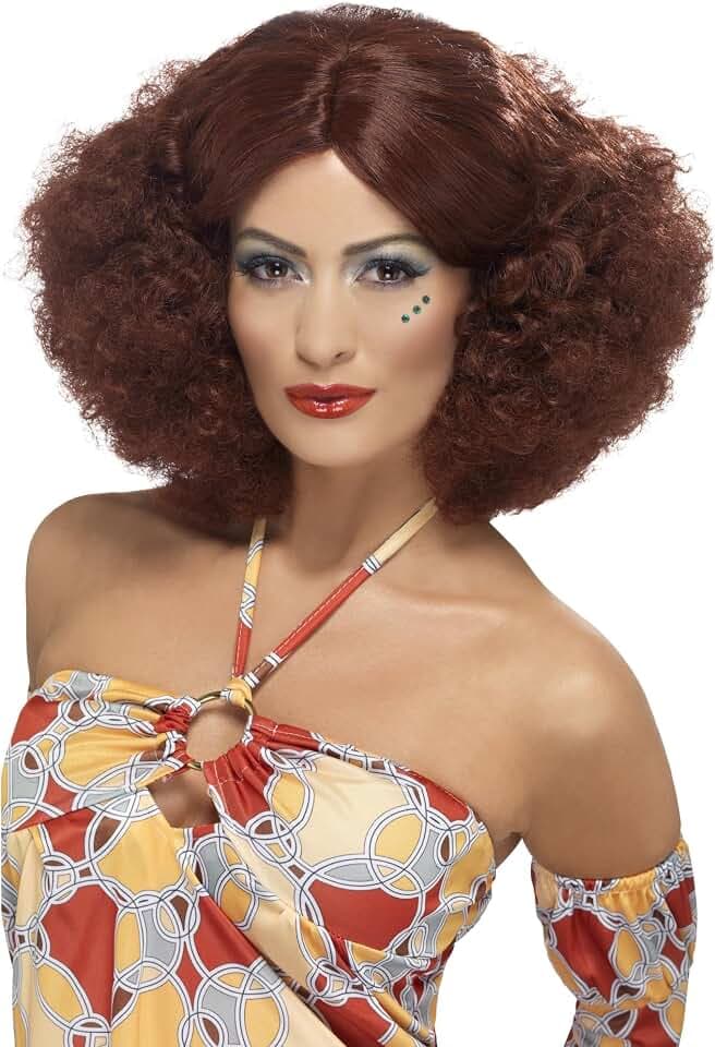 Smiffys 70er Afro Perücke, Kastanienbraun, mit Mittelscheitel Halloween