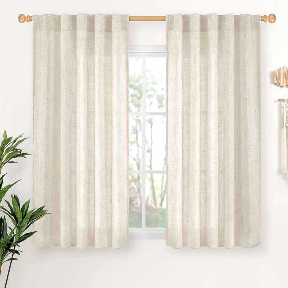 YoungsTex Linen Curtains 48 Inch Length for Living Room Window 2 Panels