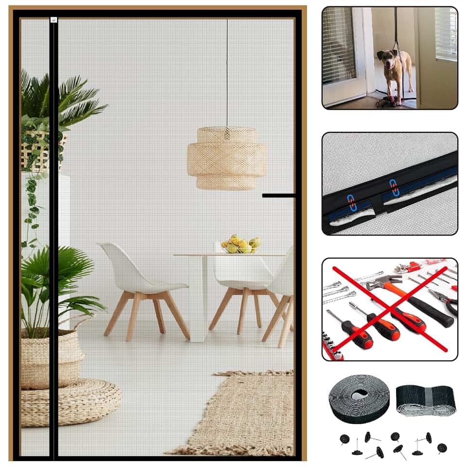 CHIYUNS Reversible Left Right Side Opening Screen Door Mesh Magnetic Closure Heavy Duty, Self Closing Fiberglass Bug Net with Magnet for Sliding Doors & Doorway, Pet Friendly, 38 x 82 inch