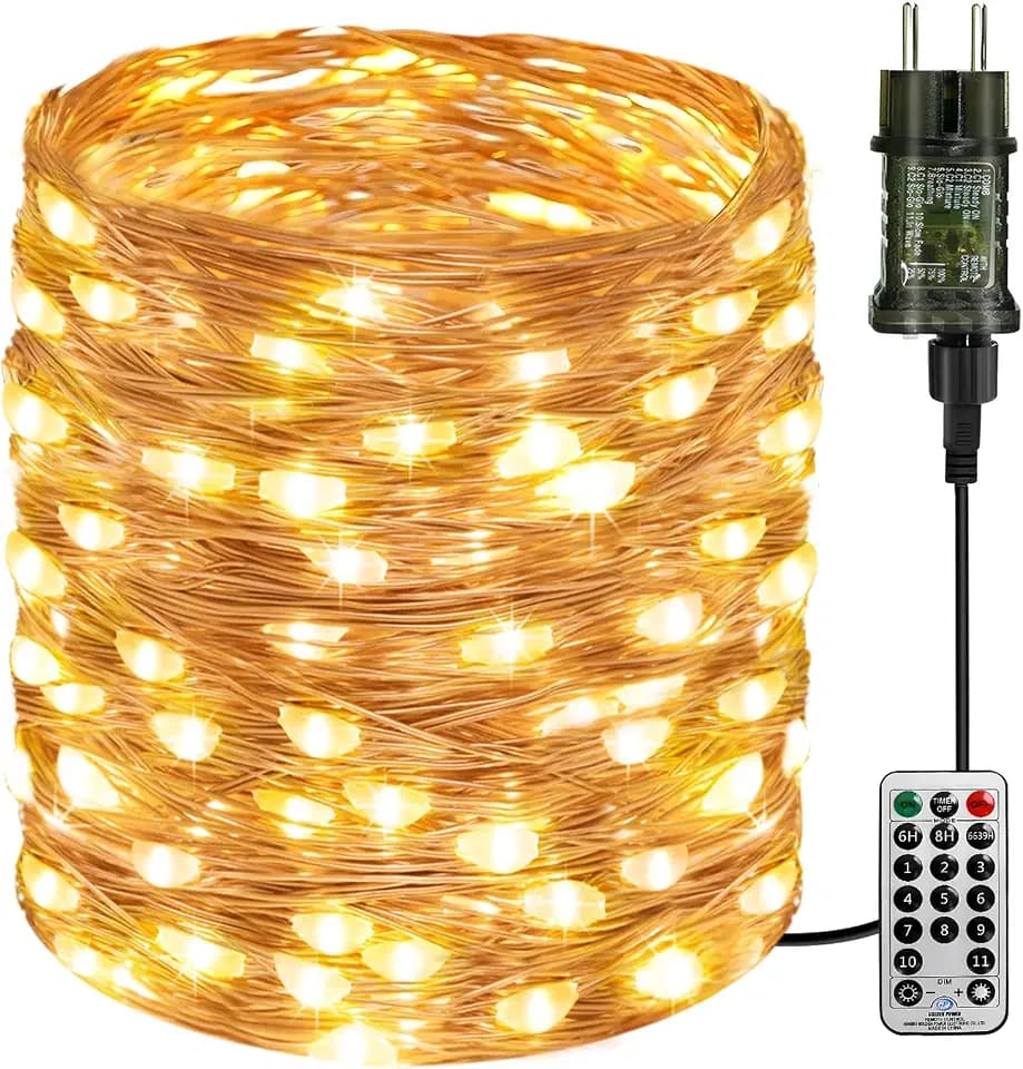 btfarm 10M 100 LED Lichterkette Innen mit Stecker, Warmweiß Kupferdraht