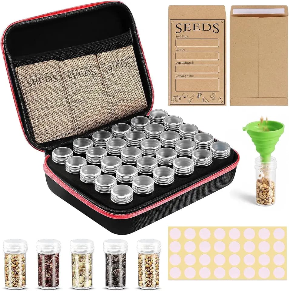30 Slots Saatgut Aufbewahrungsbox, Samen Organizer,Seed Storage Organizer mit Etiketten Aufklebern und Trichter für Kräuter Samen, Gemüse Samen,Fallfest,Sonnenschutz