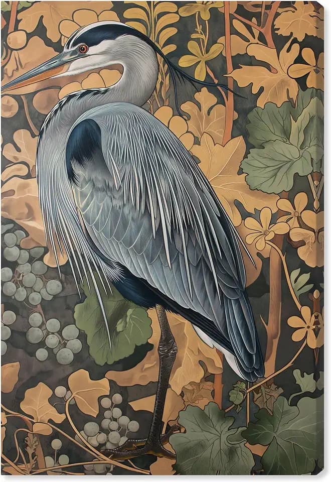 Art Remedy Heron’s Blue Serenade Canvas Bird Maximalist, Gallery Wrapped, 10" x 15"