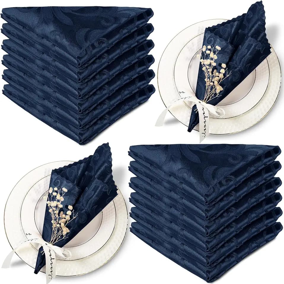 Aormenzy 50 Pack Navy Blue Satin Napkins, 17 x 17 Inches, Floral Pattern, Set of 50