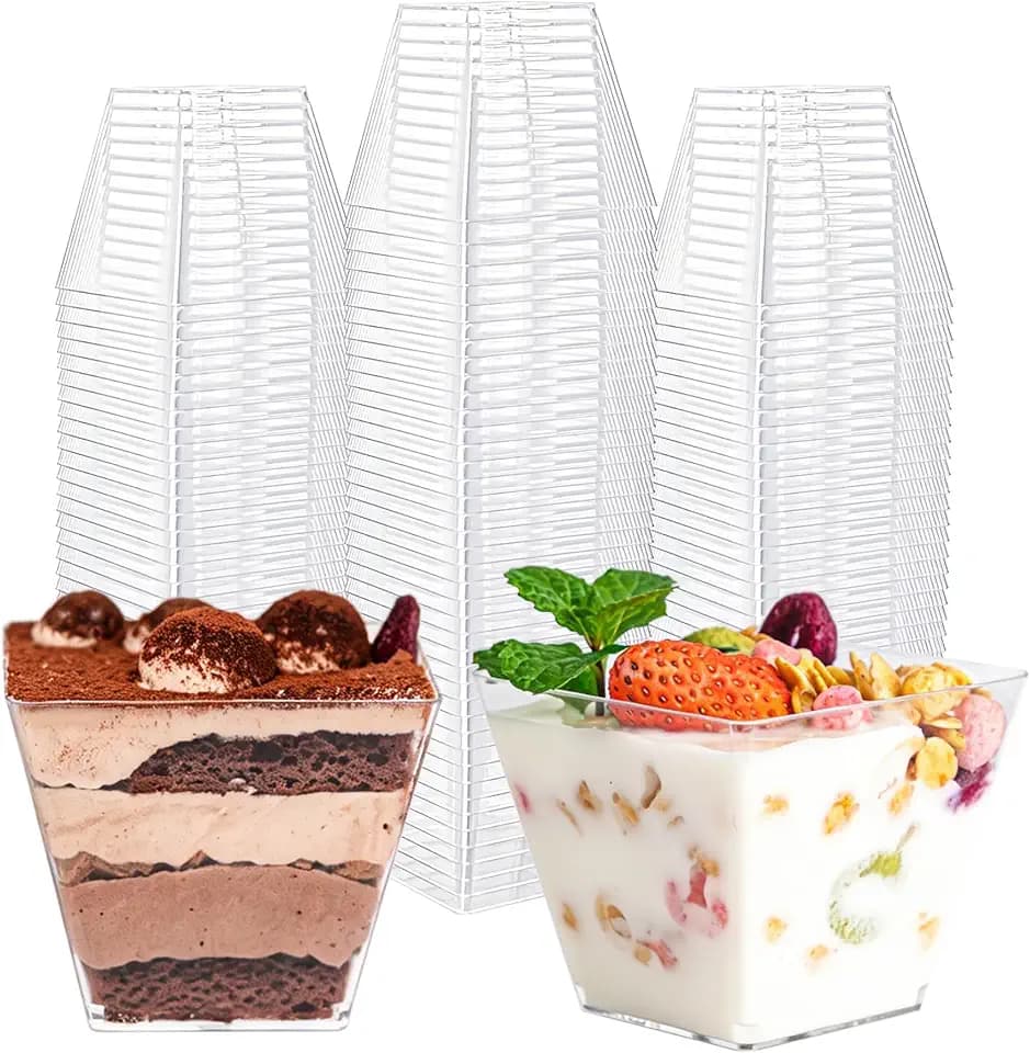 100 Pcs 4oz Mini Dessert Cups, Clear Square Dessert Bowls
