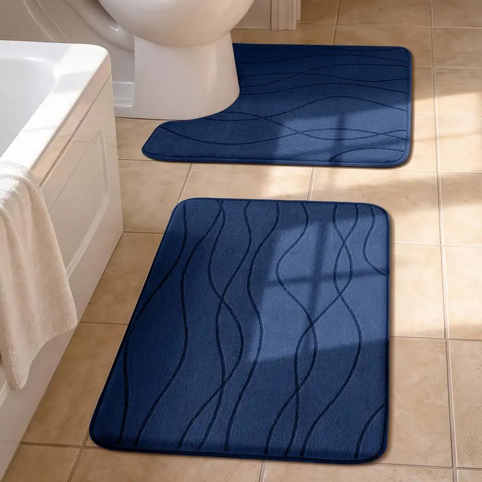 YIHOUSE Bathroom Rugs Set 2 Piece, Memory Foam Bath Mat Navy Blue