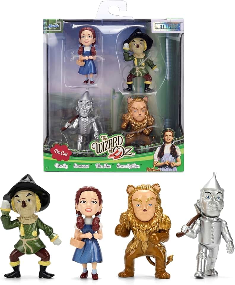 Jada The Wizard of Oz 2.5" MetalFigs Die-Cast Figure Set – Dorothy, Scarecrow, Tin Man & Cowardly Lion Collectible Nano Metal Figures 4-Pack Toys