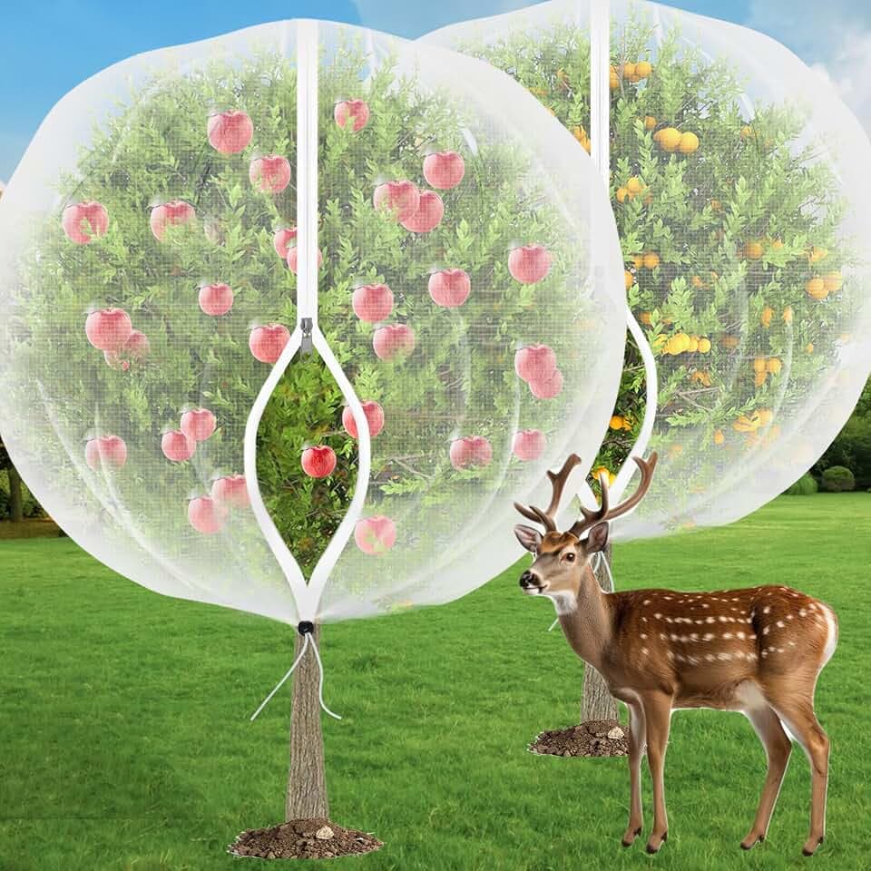 VITI Fruit Tree Netting for Cicadas - with 2Pcs 6Ftx5.3Ft Zipper&Drawstring Protection for Your Fruit Trees Garden Bird Netting Covers Blueberry Bush Tomato Bug Plant Protection Cherry Apple Tree
