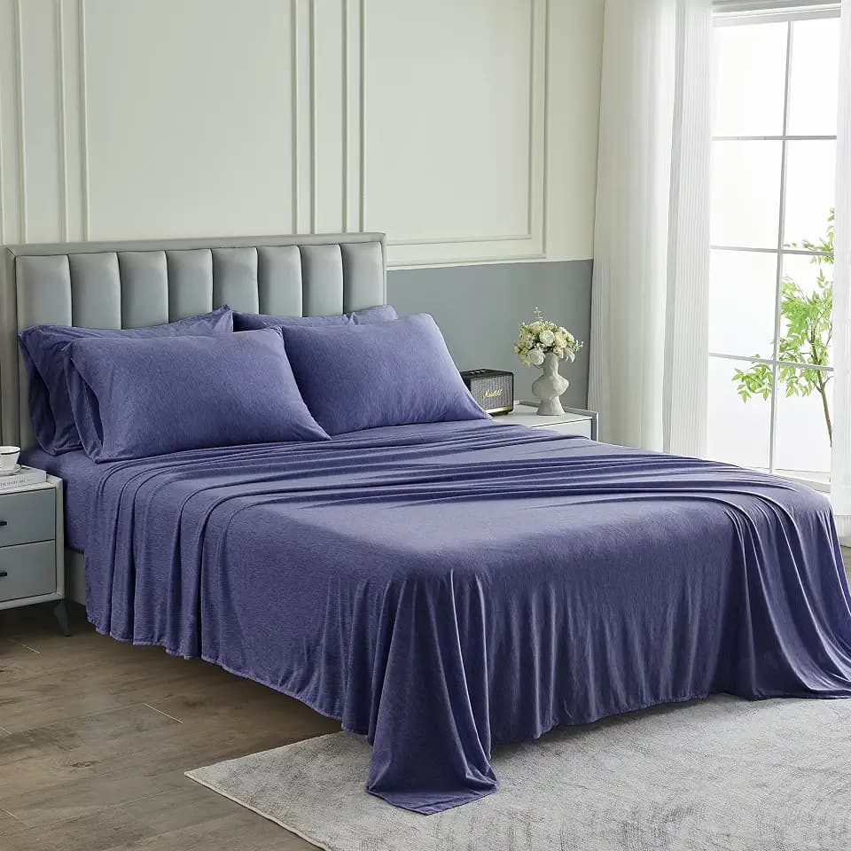Pure Bedding Bed Sheets - King Sheet Set [4-Piece, Heather Navy] - Hotel Luxury 1800 Brushed Microfiber - Soft and Breathable - Deep Pocket Fitted Sheet, Flat Sheet, Pillow Cases