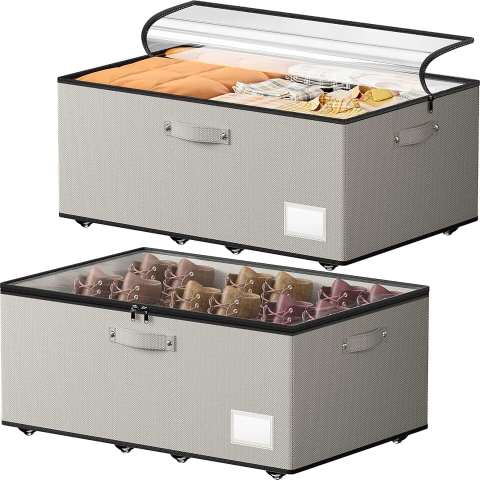 Mavivegue 2er Set Unterbettkommode mit 360° Rollen, Vliesstoff,Grau