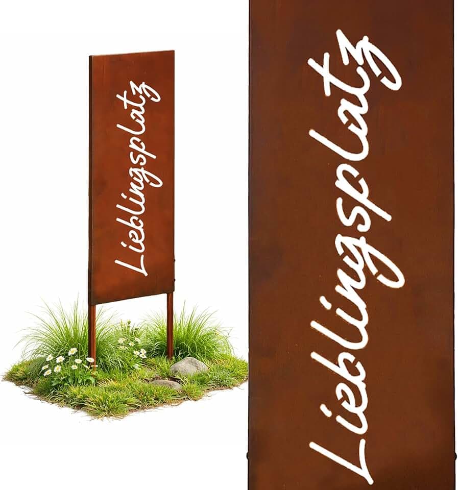Relaxdays Edelrost Gartendeko, Lieblingsplatz, HB: 85 x 28 cm, Gartenstecker wetterfest, zum Stecken, Eisen braun