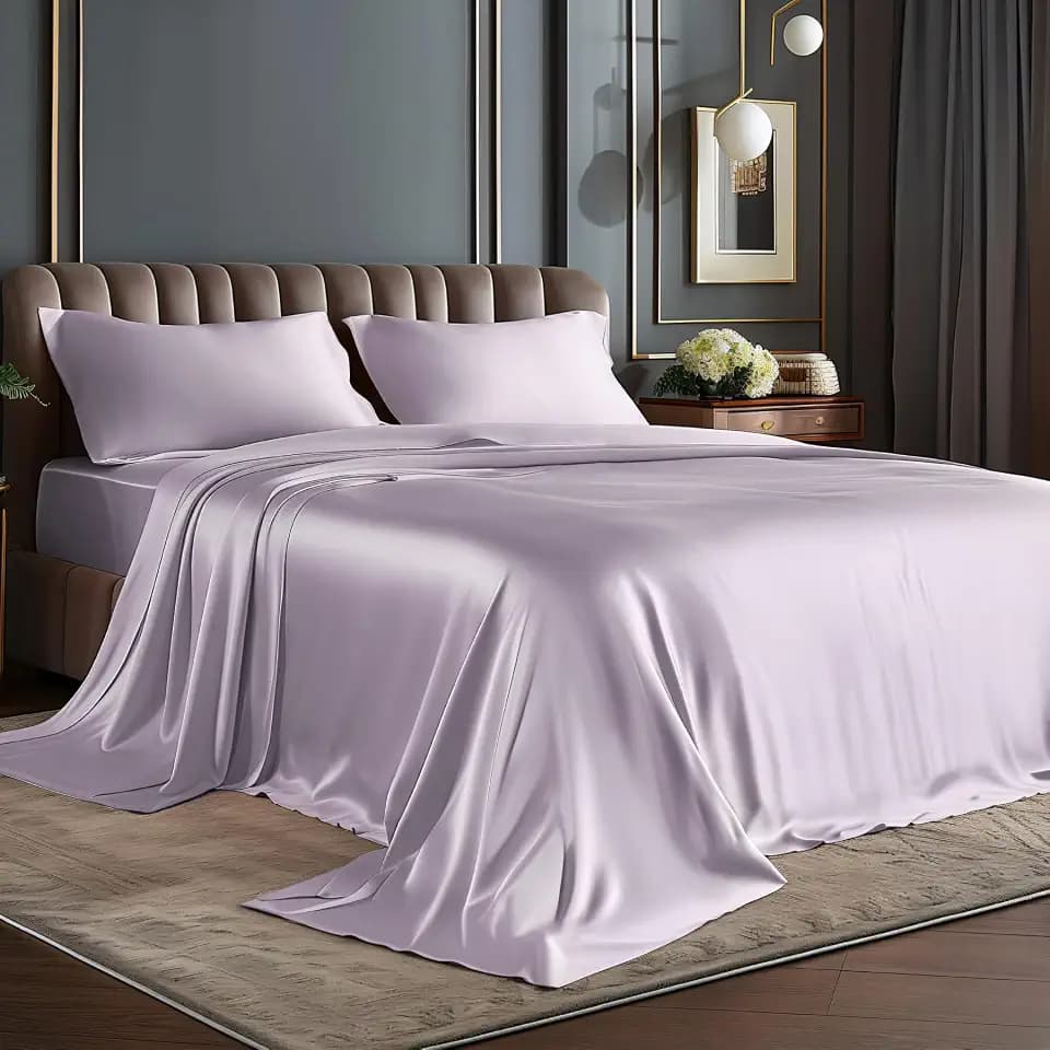BEDELITE Satin Sheets Queen Size Bed Set, Lavender, 4 Pieces