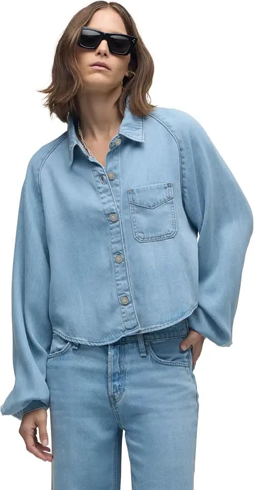 HUDSON Women's Raglan Balloon Sleeve Button Down Shirt