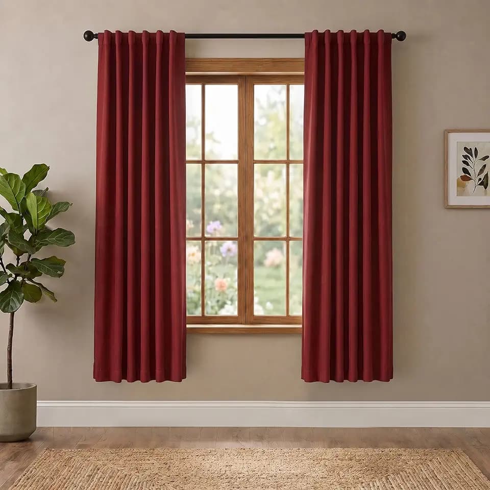 SUPERIOR Modern Solid Room Darkening Curtains, 2 Panel Set, 26x72, Sangria