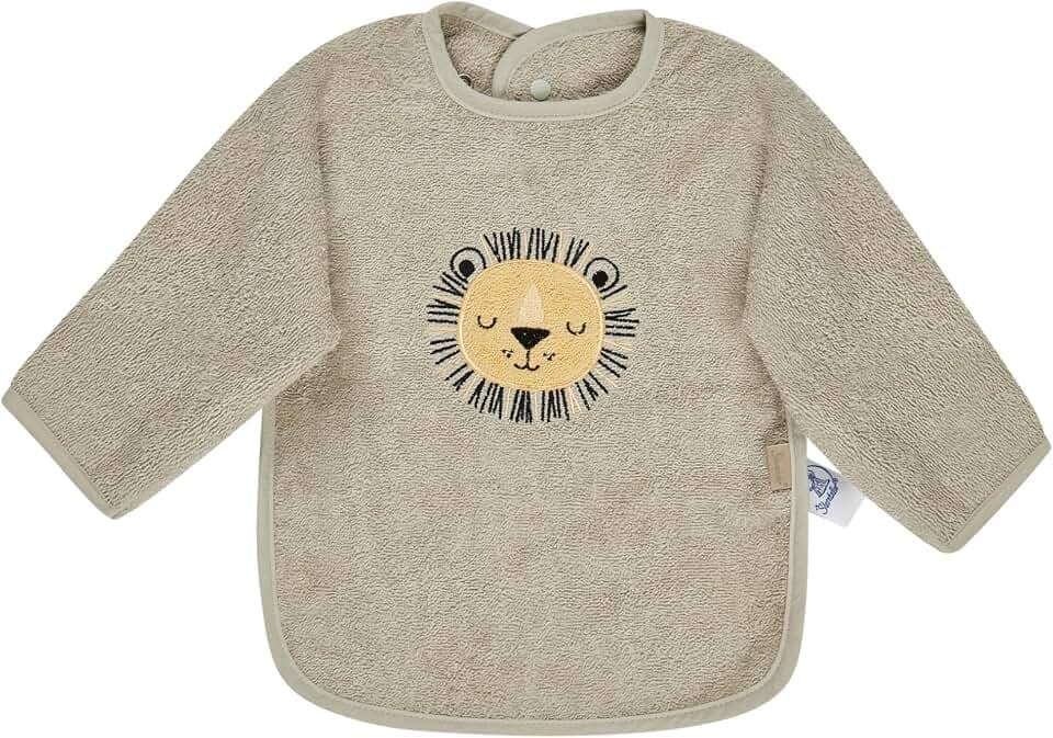 Sterntaler Ärmellätzchen Löwe Leo – Saugfähige Baumwolle mit süßer Löwen Applikation – Praktischer Druckknopfverschluss für einfaches An- & Ausziehen - Geschenk für Kinder, steingrau