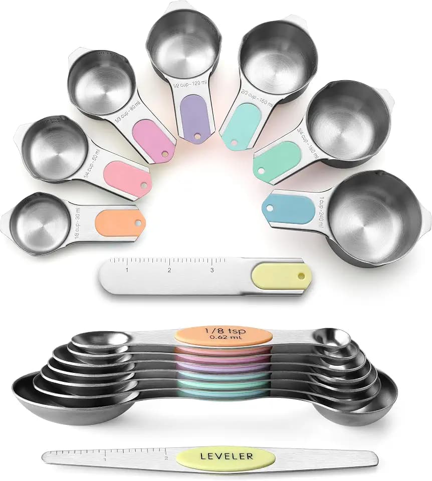 Spring Chef Magnetic Measuring Cups & Spoons Set of 15 w/Levelers, Pastel