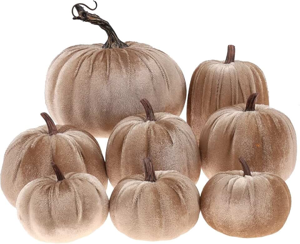 Gresorth 8 Pcs Fake Champagne Velvet Pumpkins Artificial Pumpkin Decor
