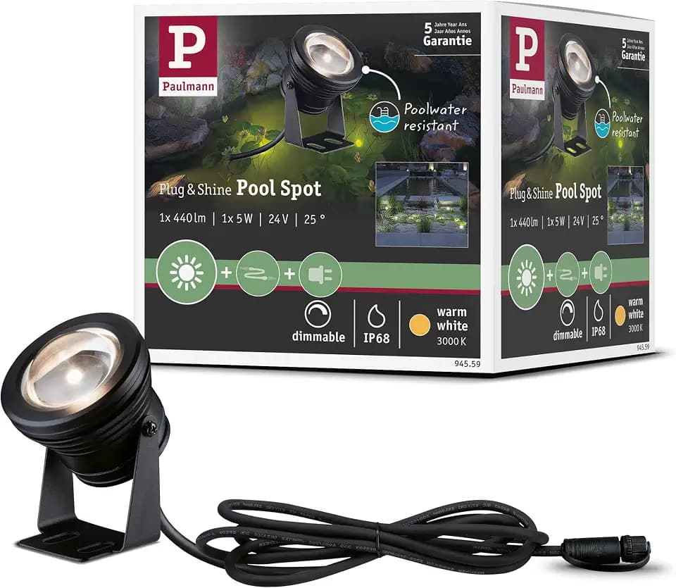 Paulmann 94559 Plug & Shine LED Außenleuchte Spot Teichleuchte IP68 incl. 1x5 W dimmbar Warmweiß Schwarz Aluminium 3000 K